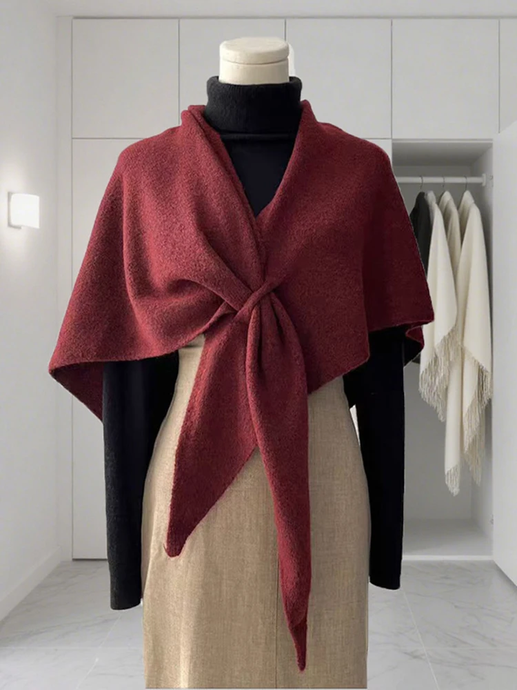 Nova versão envoltório de pescoço feminino • Outono e inverno engrossado xale de ombro quente • Lenço de malha triangular feminino