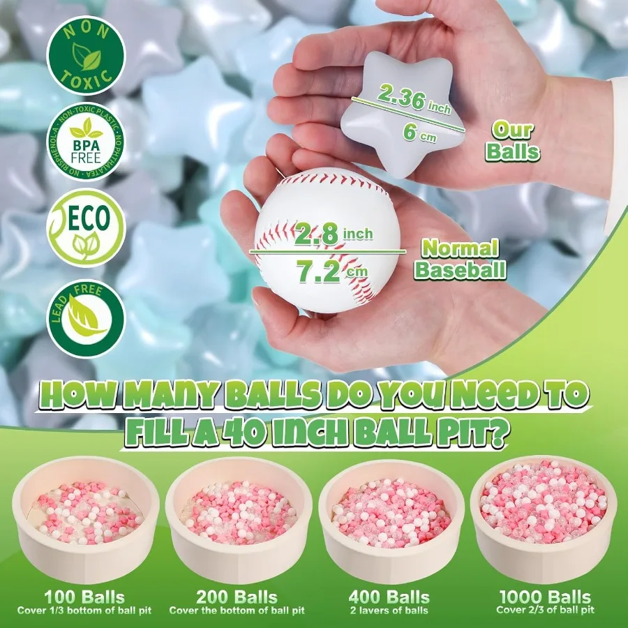 Bola poço bolas para crianças bolas de plástico para ballpen cercadinho piscina bebê pastel festa decoração diversão em forma estrela em massa 100 contagem