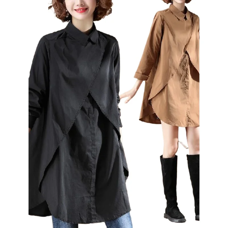

Tinaa 2025 New Irregular Clipping Blouses for Women All Seasons Loose Lapel Collar Long Sleeves Casual Work Tops Womens Shirts