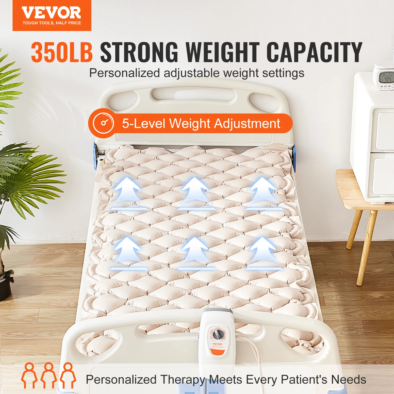 VEVOR Alternating Air Pressure Mattress 5-Level Pressure Air Mattress for Bed Sores Medical-Grade PVC Alternating Pressure Pad