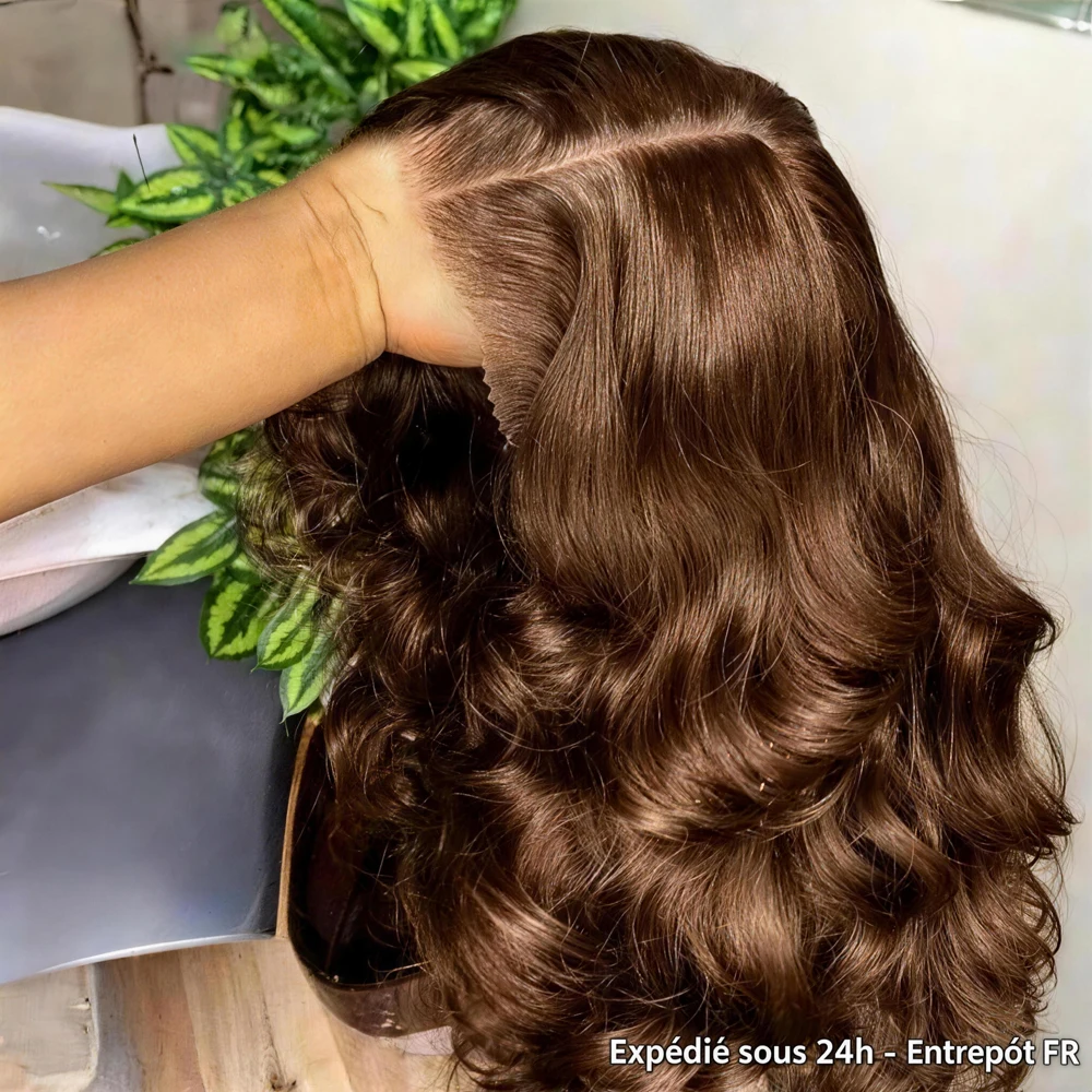 # 4 Stück schokoladenbraune, gewellte, kurze Bob-Perücken ohne Kleber, 100 % Echthaar, 13x4 HD-Spitzenfrontperücke, vorgezupft, für schwarze Frauen, aus dem FR-Lager.