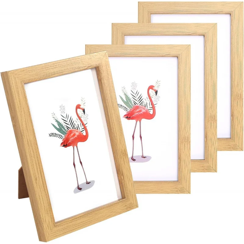 【4-Count Frame Kit】6 Inch 10x15cm Frames for Tabletop or Wall, Minimalist Natural Wood Photo Display for Wall or Desk