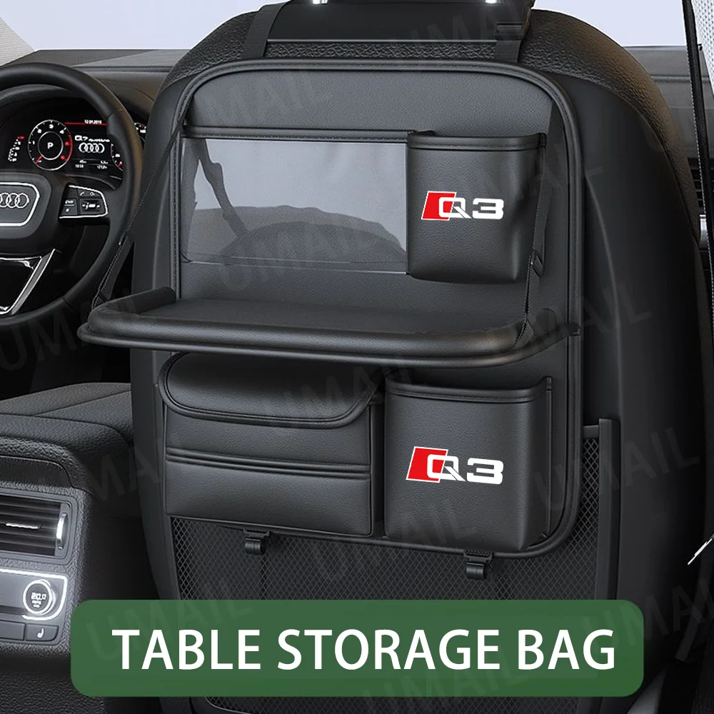 Car Seat Back Storage Bag for Kids with Foldable Dining Table Tray Multi-Pocket Auto Backseat Organizer for Audi Q3 Q5 Q7 Q8 TT view 4