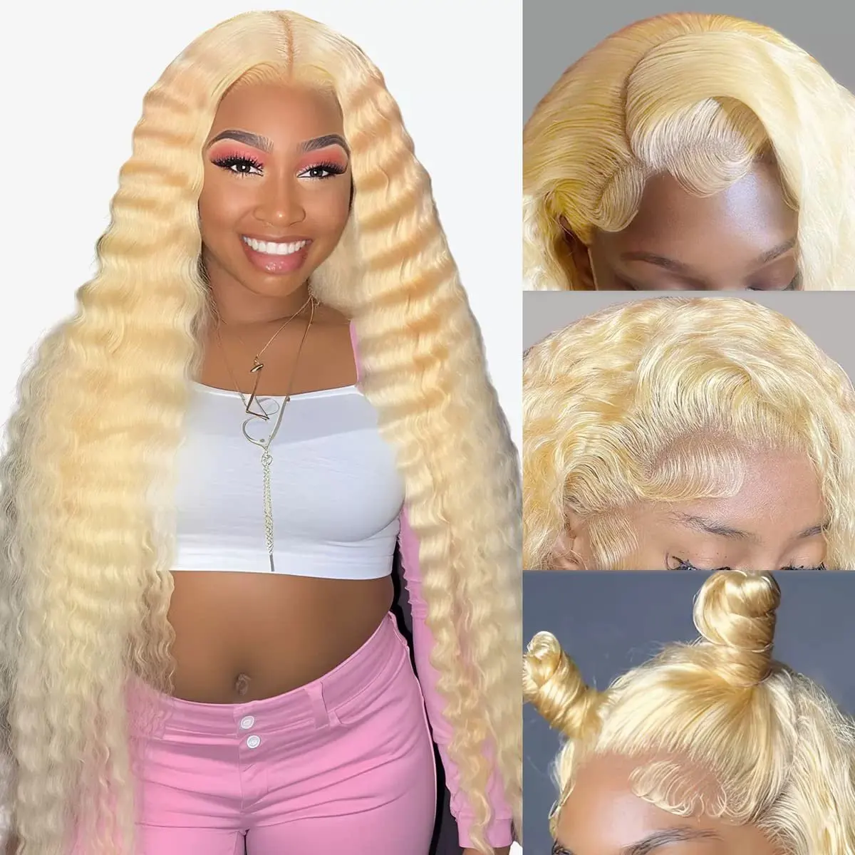 18 40 Inches 613 Blonde 180 Density 13x4 Lace Front 13x6 Lace Frontal Wig  Deep Wave Pre-Plucked Glueless Curly Human Hair Wig