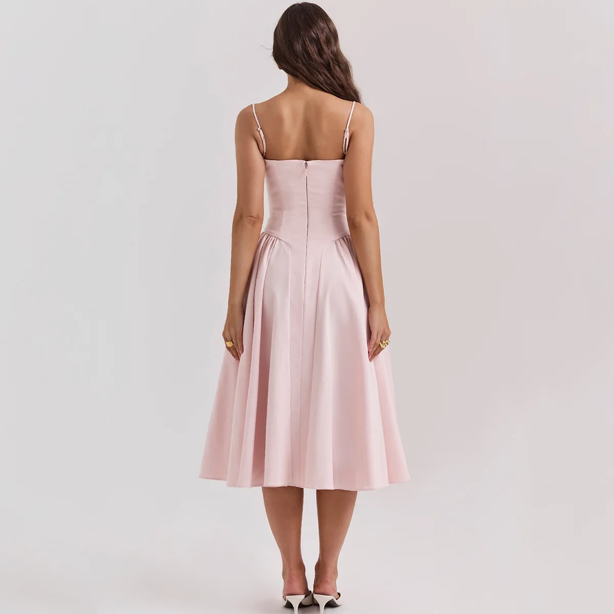 Sommer Frauen elegante ärmellose rücken freie Falten kleider Dame sexy feste Schlinge Midi-Kleid 2024 weibliche Party Abend A-Linie Roben – Detail 35