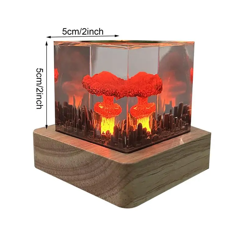 Nuclear Explosion Bomb Mushroom Cloud Lamp Resin Flameless Lamp for Courtyard Living Room Decor 3D Night Light Rechargeable Gift