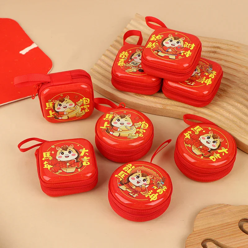 2026 سنة الحصان عملة سماعة محفظة مستديرة مربع المحفظة كابل يو اس بي حافظة للبطاقات حافظة مهرجان الربيع حفلة هدية للأطفال