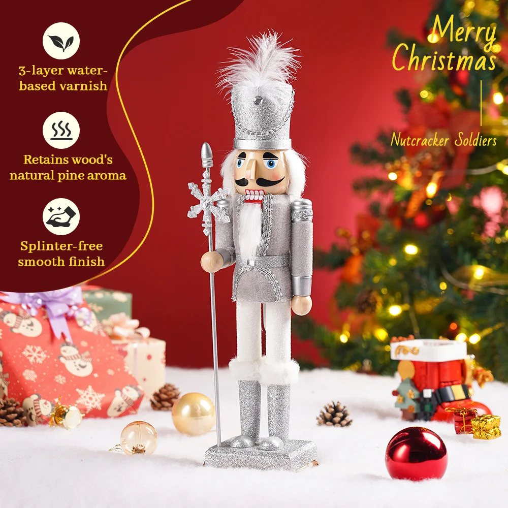 38 cm große Weihnachtsmann-Nussknacker-Figur, handbemalte Holzpuppe, Weihnachtsdekoration, Tischdeko für Zuhause, Geschenk für Weihnachten und Feiertage. – Detail 5