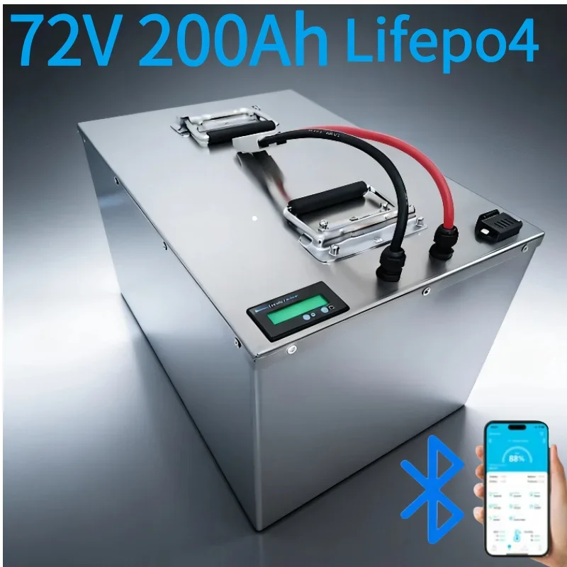 

72V 200Ah LiFePO4 Battery Pack Bluetooth BMS APP Rechargeable Lithium Iron Phosphate Battery for Electric Scooter Motorcycle
