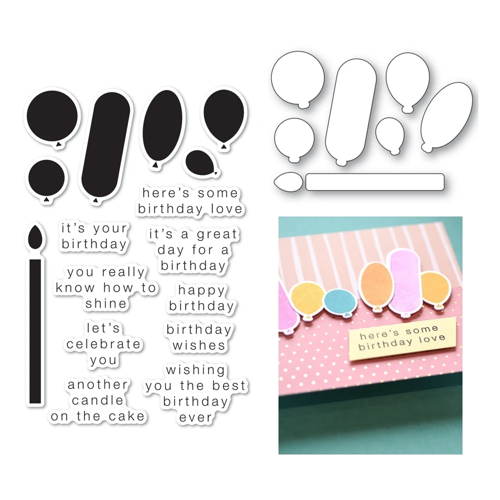 New 2025 Birthday Balloon Celebrations Clear Stamps Cutting Dies Scrapbooking for Paper Making Frames Card Crafts Set