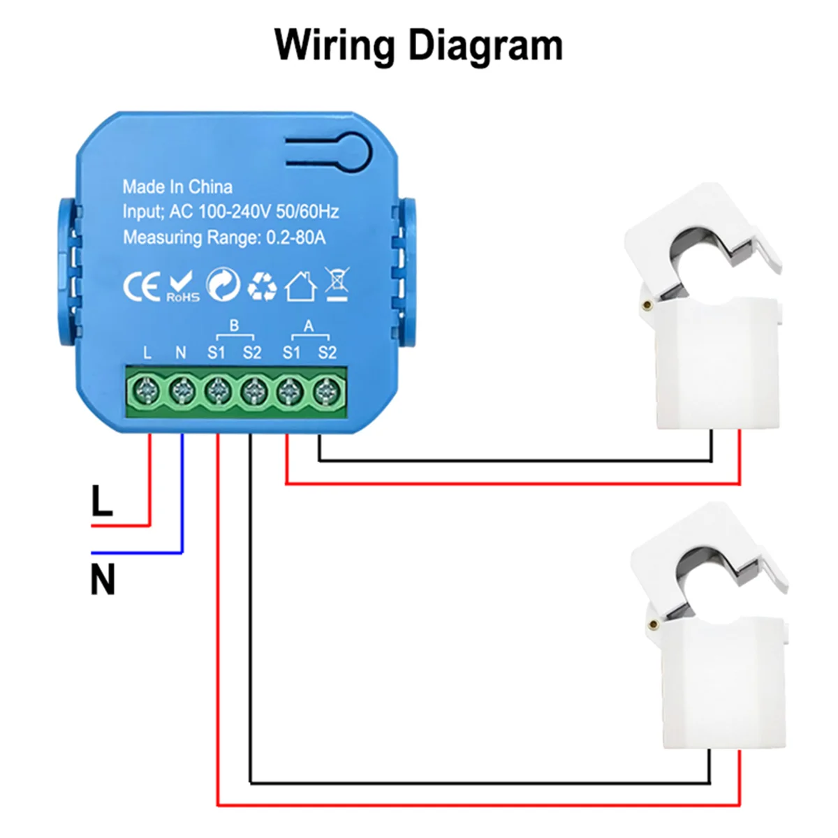 

Tuya Smart 2 Way WiFi Energy Meter Bidirection 1/2 Channel with Clamp App Monitor Solar Produced and Consumed Power 2CT jasmine