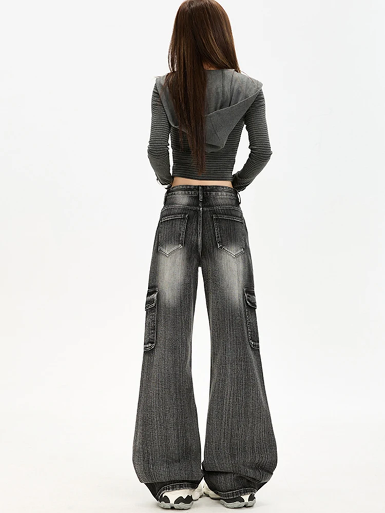 202, осень-зима, женские темные джинсовые брюки Academy, Y2K, мешковатые джинсы-карго, японский Harajuku Goblin Core, широкие джинсы, ковбойские мужские