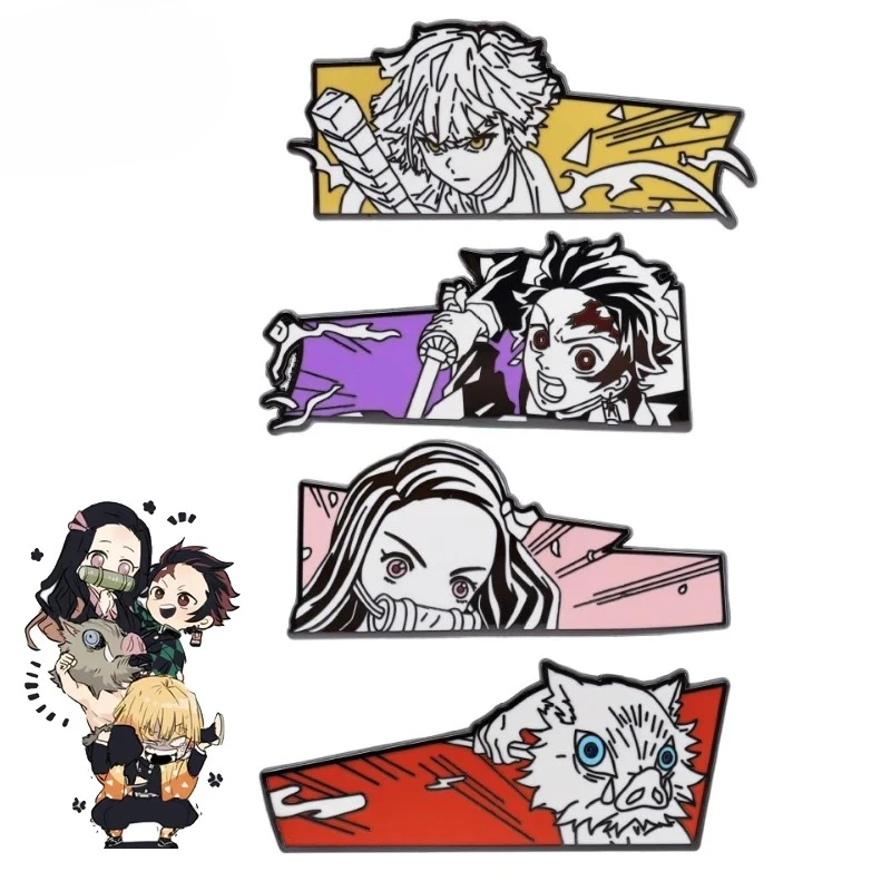 

4pcs Popular Anime Cartoon Demon Slayers Metal Badge Kamado Nezuko Agatsuma Zenitsu Rengoku Kyoujurou Creative Cartoon Brooch