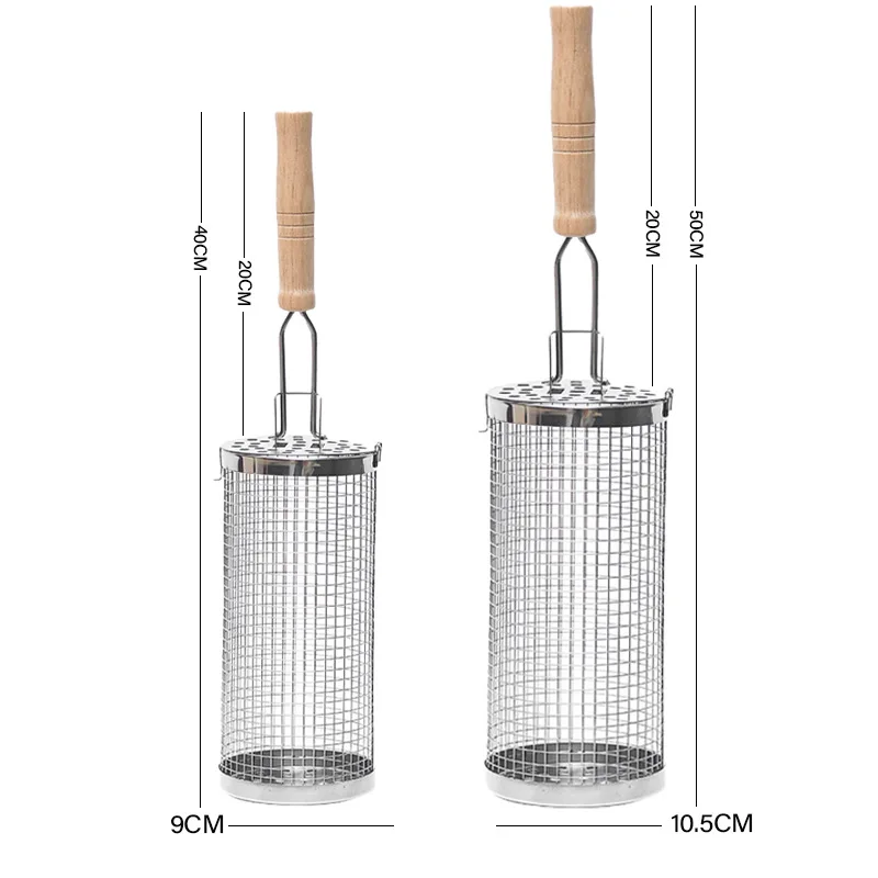 Round Barbecue Grill Basket Set Stainless Steel Rolling Steel Mesh Tube Barbecue Grill with Handle Essential for Outdoor Camping view 6