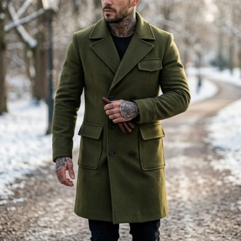 

New Men's Wool Blend Trench Coat Warm & Windproof | Double-Breasted Design Mid-Length Streetwear Jacket for Casual Outdoor Wear