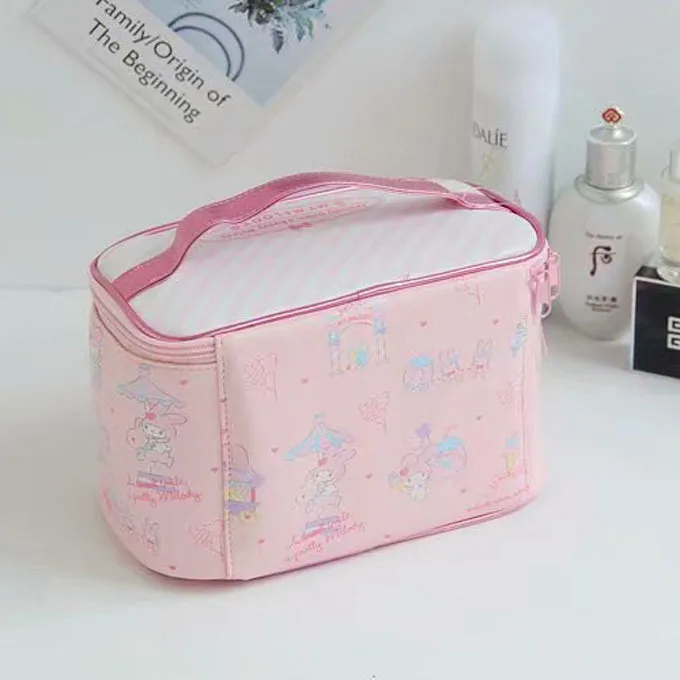 Sanrio My Melody Cosmetic Bag for Women Kawaii Storage Box PU Leather Cute Portable Makeup Bag Zipper Wash Beauty Pouch Gift