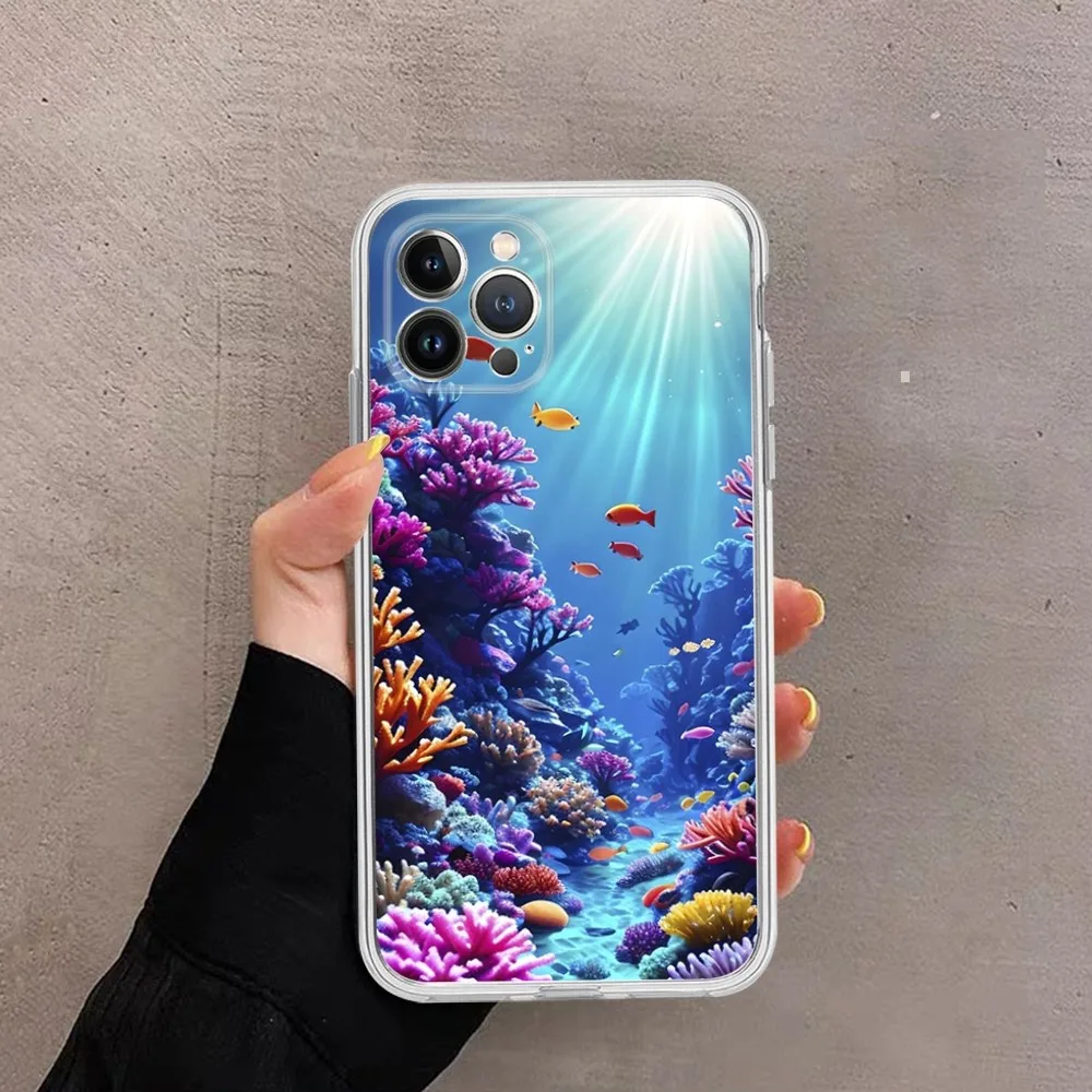 Ocean Sea coral Phone Case For iPhone 15 14 13 12 11 Pro Max XS X XR SE 2020 6 7 8 Plus Mini Protective Shell