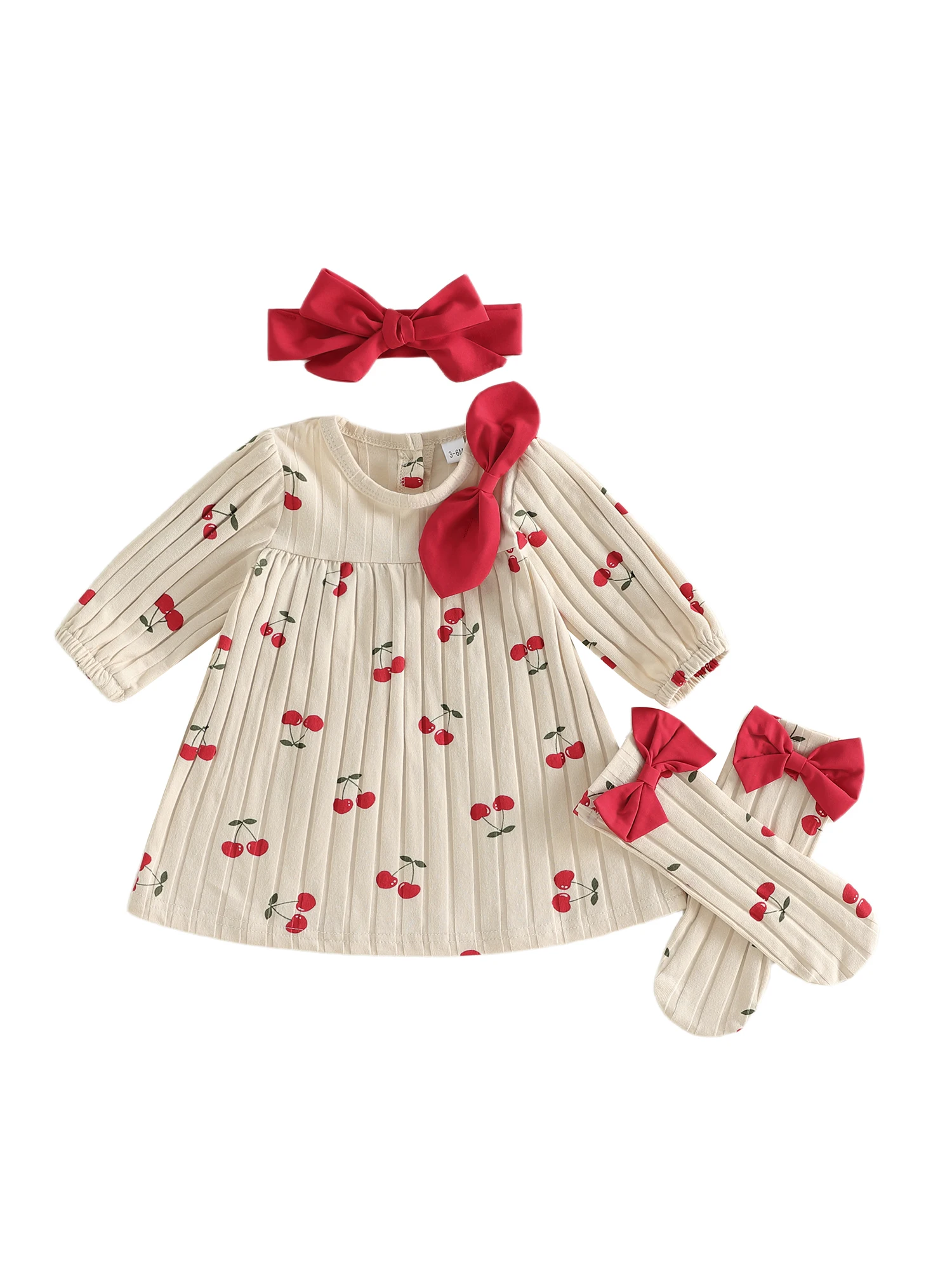 

Платье с длинными рукавами и цветочным принтом для маленьких девочек, с рюшами по низу, в комплекте с повязкой на голову и носками, милый и стильный комплект