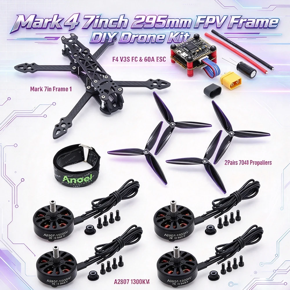 Mark4 Mark 4 7inch 295mm FPV Frame & F4 V3S PLUS Stack BLS 60A ESC & 7040 Propeller & A2807 1300KV Brushless Motor RC Drone Kit
