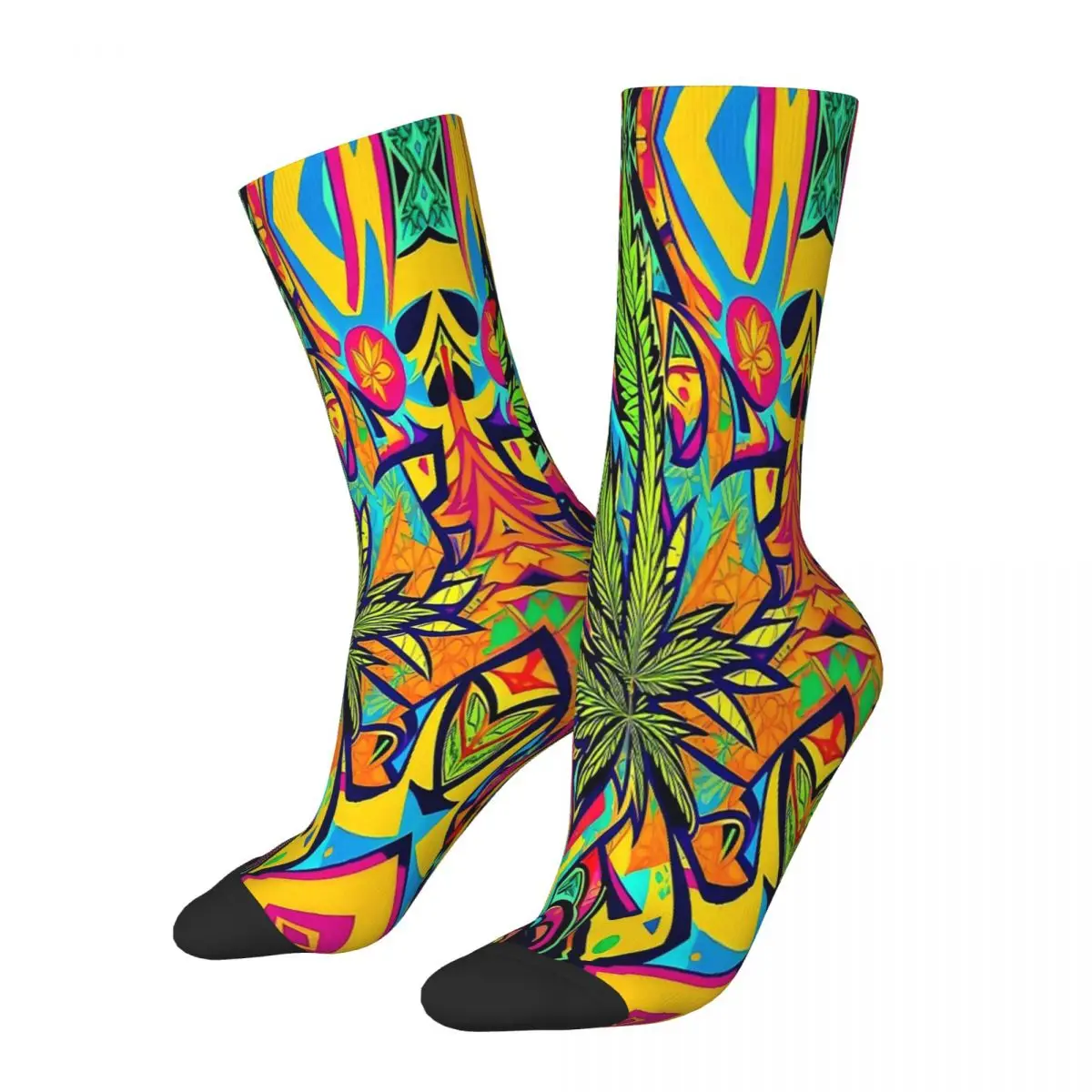 Trippy Artwork Psychedelic Weed Leaf Weed Leaf Socks Male Mens Women Spring Stockings Polyester