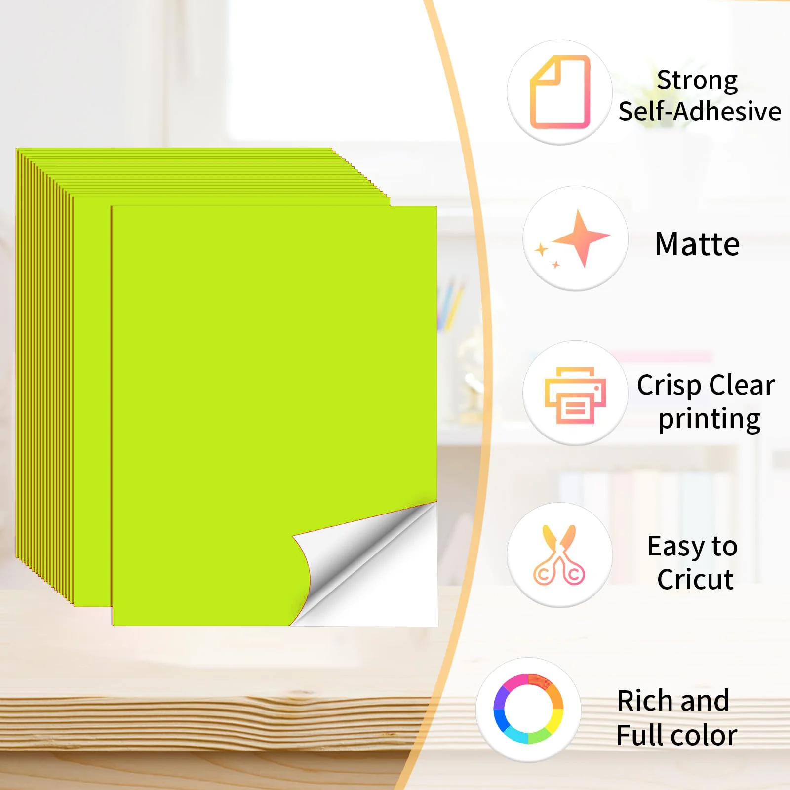 A4 Yellow Matte Self-Adhesive Craft Sticker Paper, Fluorescent Printable Writable Label Sheet for DIY Scrapbooking