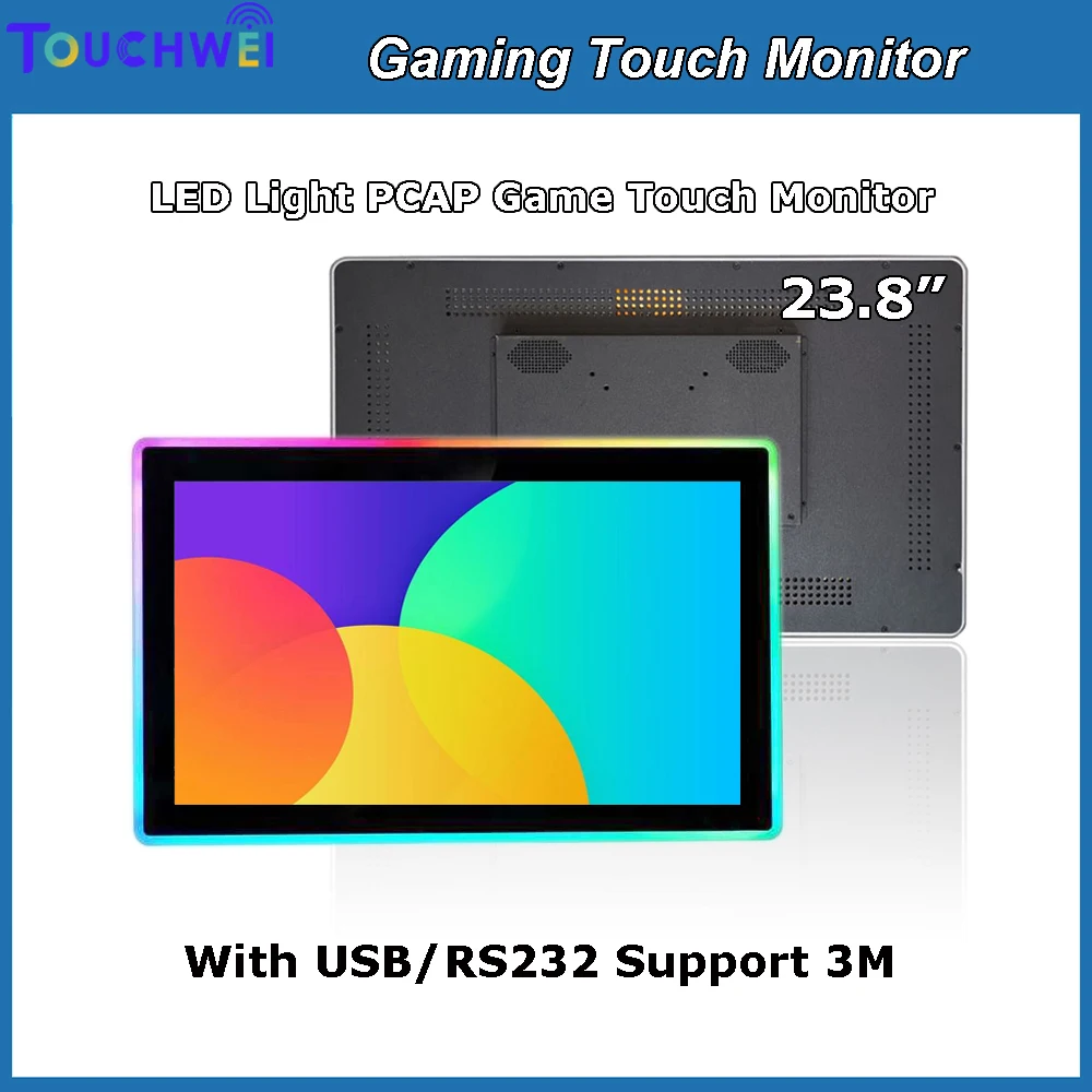 

23.8 Inch Pot O Gold Capacitive Touch Screen Game Monitor With Led Light Touch Screen Colorful Led Light USB/RS232 Touch Input
