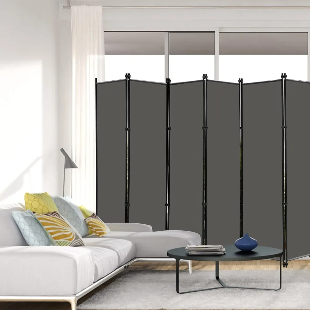 6 Panel Folding Privacy Screen 9ft Wide, 6ft Tall Partition Room Divider Portable Office Walls Dividers Room Separator, Grey