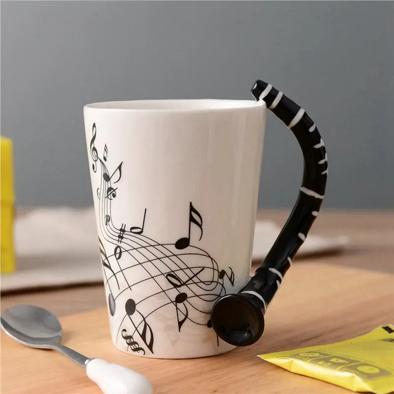 T21C 2X 240Ml,Creative Music Ceramic Mug Cute Coffee Tea Milk Stave Mugs And Cups With Handle Novelty Gifts,Clarinet