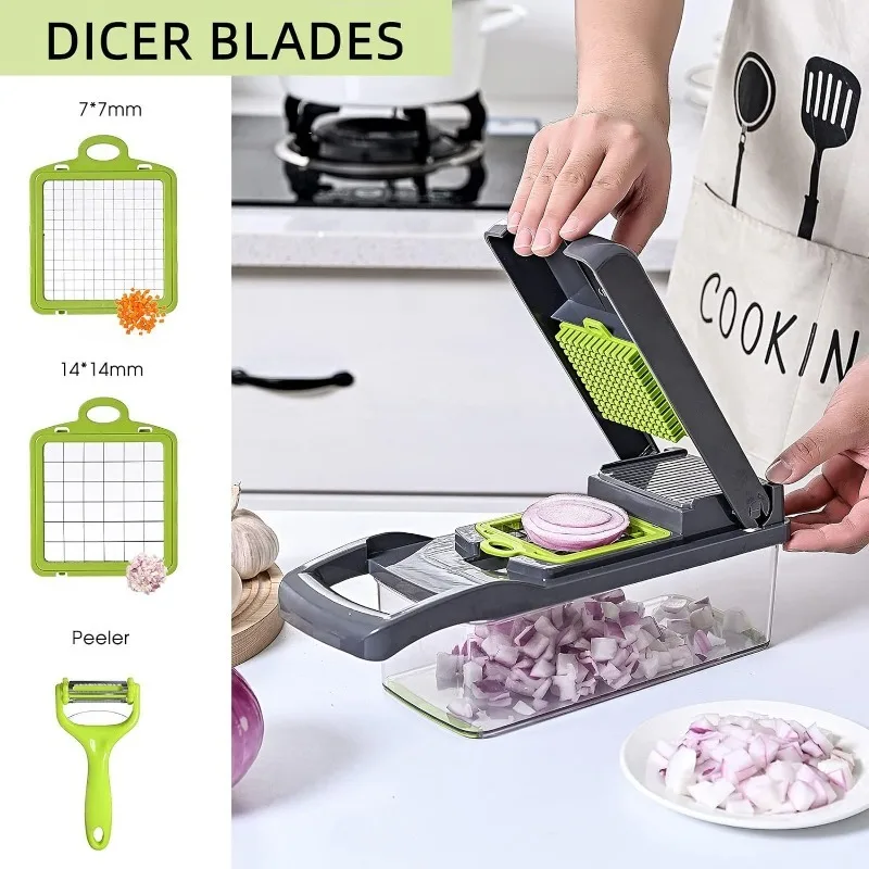 16 in 1 Multifunctional Vegetable Chopper Onion Chopper Handle Food Grate Food Chopper Kitchen Vegetable Slicer Dicer Cut Tools