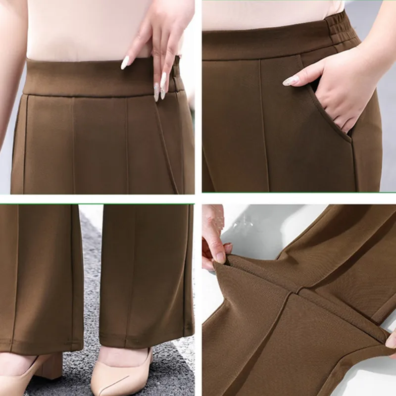 Bell Bottom Flare Pants Women Spring Summer Wide Legs Female High Waist Stretched Plus Size 5XL 6XL Formal Office Lady Trousers