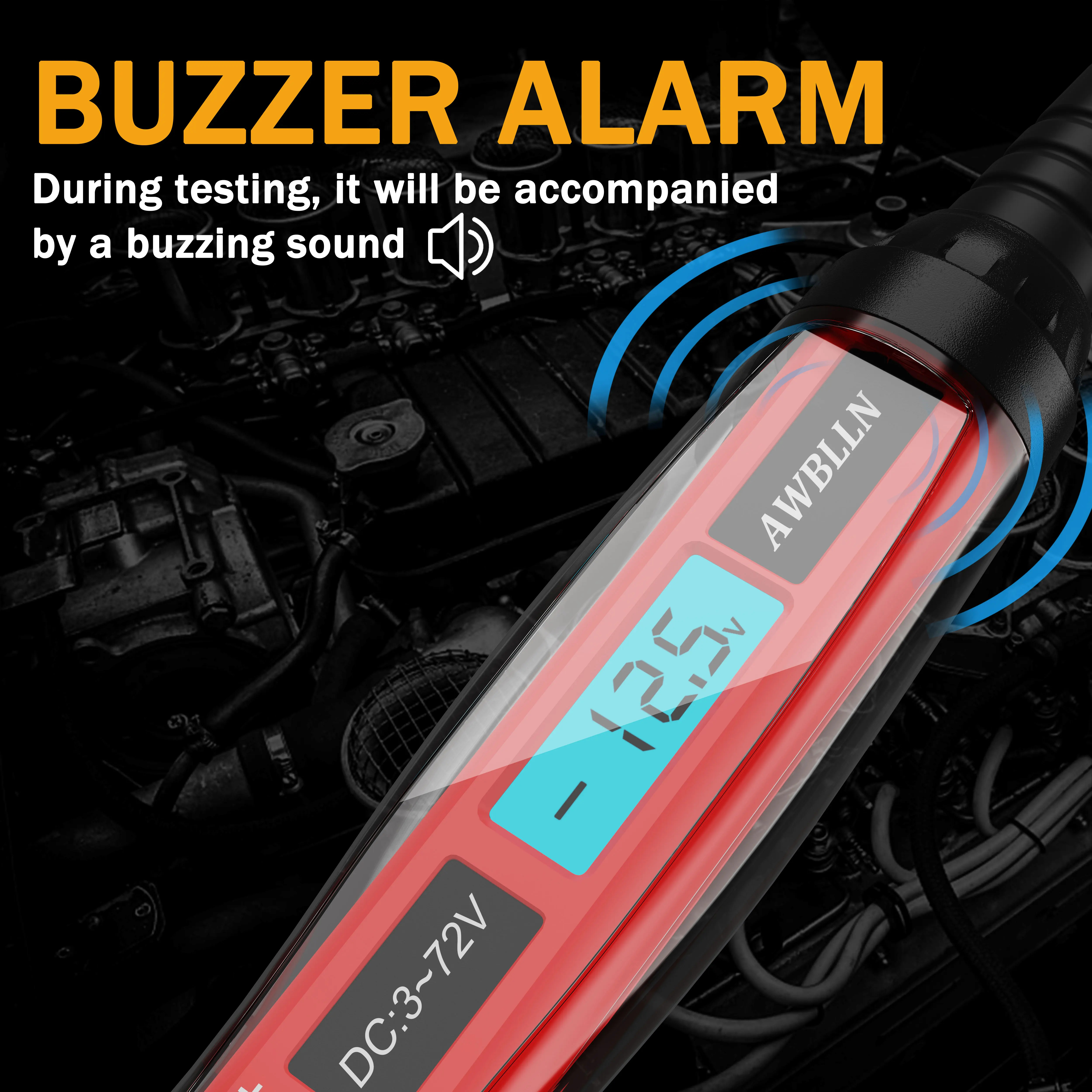 AWBLIN 3-72V DC Automotive Test Light, LCD Digital Light Tester with Voltmeter, Heavy Duty Circuit Tester with Polarity Indicate