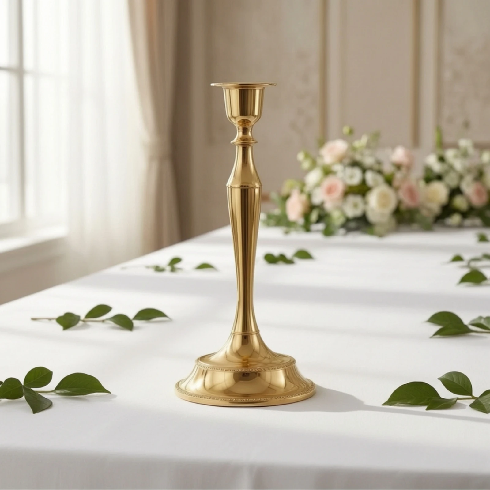 Candlestick Holder Polished Taper Candle Holder Metal Candlestick Beaded Home Decor Slim for Dining Table, Wedding
