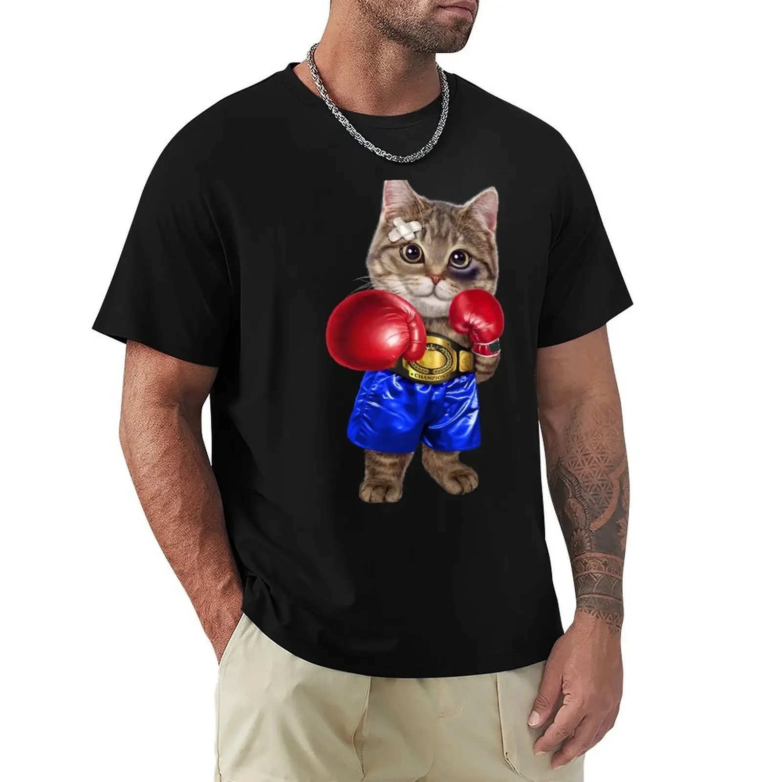 Boxer Tabby Cat as Boxing Champion T-Shirt shirts graphic tee graphics plain men t shirt