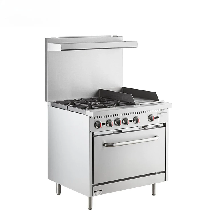 

American 36-inch wide stainless steel restaurant gas cooker with oven and 12-inch wide frying pan
