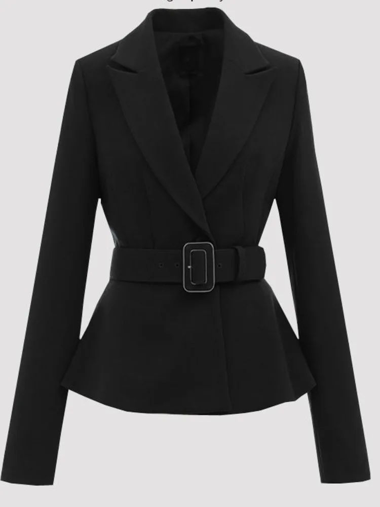 New Women Fashion Temperament Blazer Belt Waist Middle Elegant Commuter Professional Office Elegant Chic Blazer Clothing