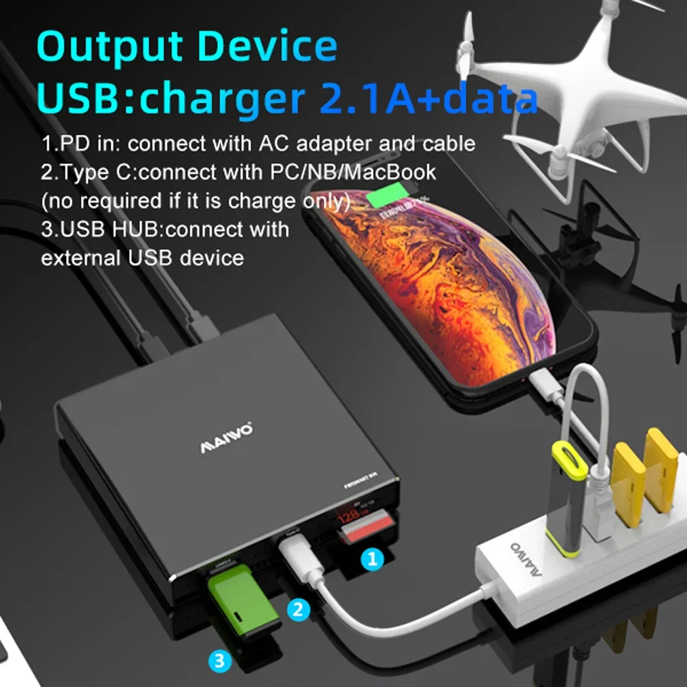 MAIWO 5 in 1 Multiple Function SSD Enclosure Type-C Docking Station 2.5" SATA HDD / SSD with USB A USB C SD Slots for Laptop