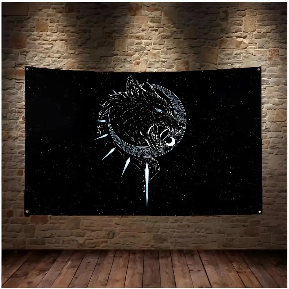 Viking Wolf Flag Flags Daily four ring borderless design indoor outdoor decor easy hang install