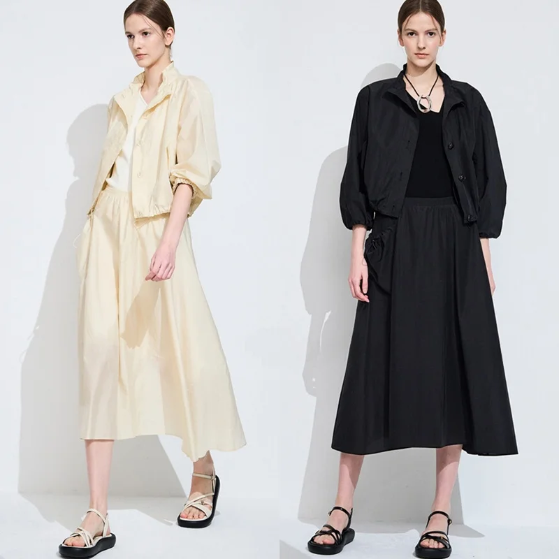 

Commuter Sle ort Jaet And f Skirt Set Women's Faion Spring Season Regular Sve Length Button Closure Pure Color