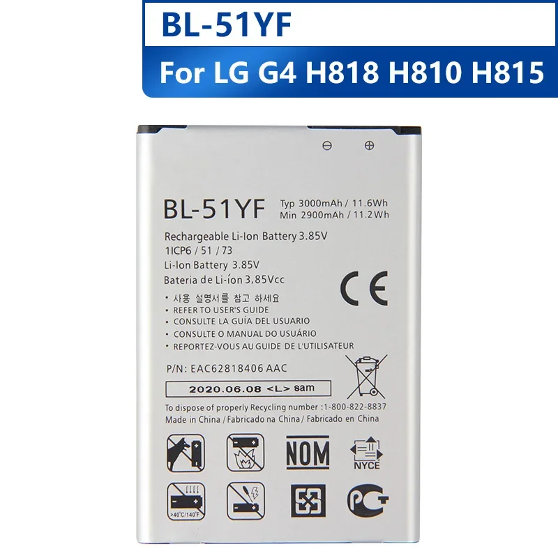 

NEW Replacement Phone Battery BL-51YF For LG G4 H818 H810 VS999 F500 F500S F500K F500L Rechargeable Battery 3000mAh