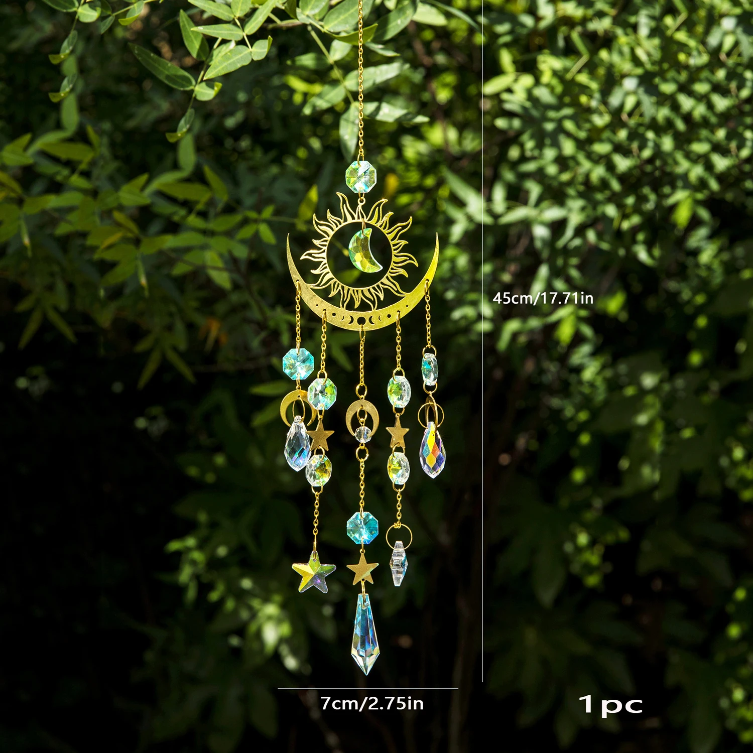 1 Pc Gold Star Moon Outdoor Lighting Crystal Wind Chime Hanging Garden Sun Catcher Holiday Wedding Party Decoration Supplies