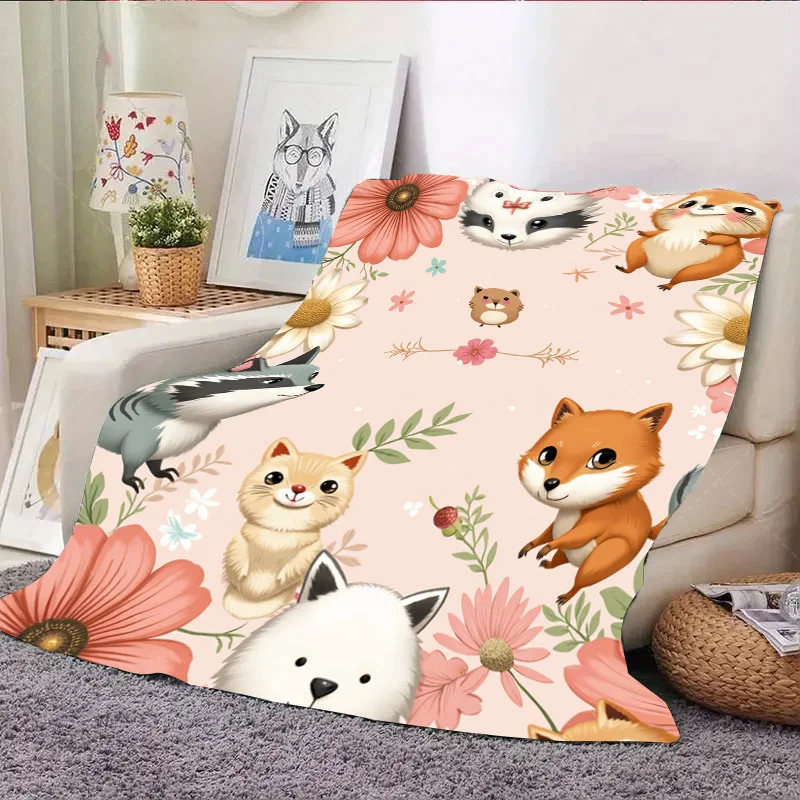 1 шт. фланелевое одеяло с милыми лесными животными и цветами, уютное одеяло для декора детской комнаты