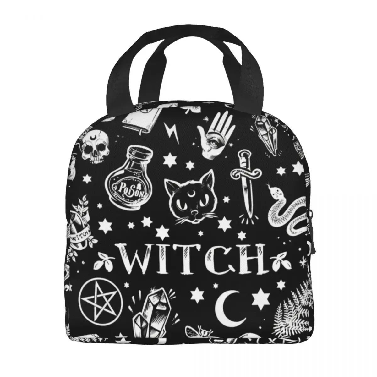 Witch Cat Pattern Makeup Bag Travel Cosmetic Bag Men Women Halloween Occult Gothic Magic Toiletry Bag Dopp Kit