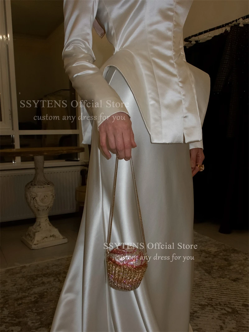SSYTENS Modest Arabic Mermaid Wedding Dresses Long Sleeves Bride Dress 2 Piece Muslim Simple White Ivory Customized Bridal Gowns