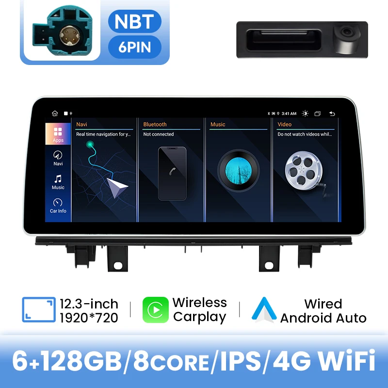 12,3 inch IPS 1920 * 720P draadloze Carplay Android 14 auto multimedia speler voor BMW X1 F48 2016 2017 NBT-systeem 4G wifi-navigatie