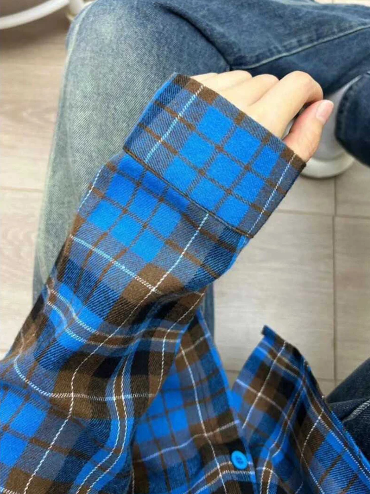 الرجعية الربيع الخريف الأزرق متقلب قميص سترة المرأة متقلب تصميم المتخصصة بأكمام طويلة قميص الرجعية العصرية #5