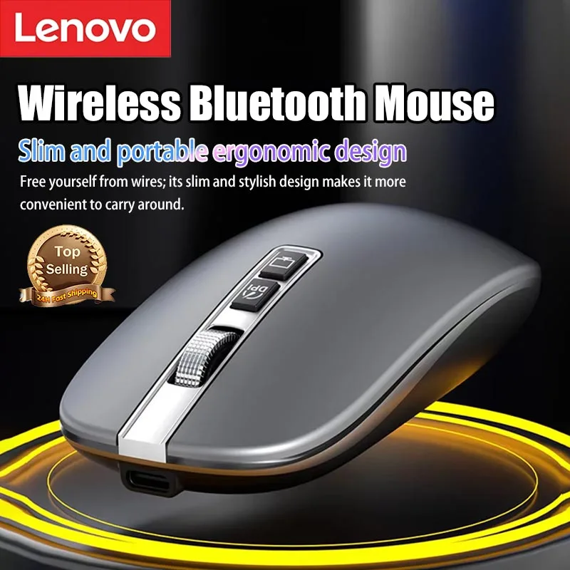 Lenovo Wireless Mouse Ultra Slim Silent Rechargeable 2.4G Bluetooth Portable Optical Mouse for Laptop PC Office Computer