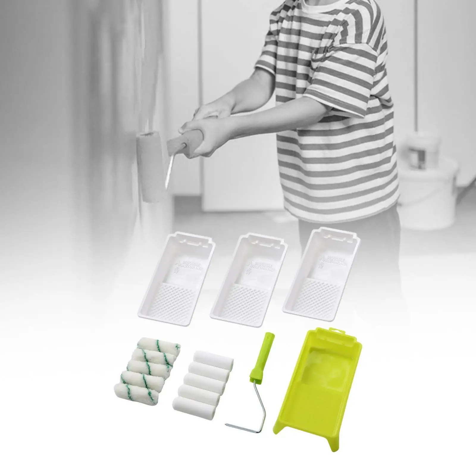 Paint Roller with Frame, Tray, Liners Roller Covers High Density Foam Roller for Ceiling Driveway Concrete Bathroom Walkway view 6