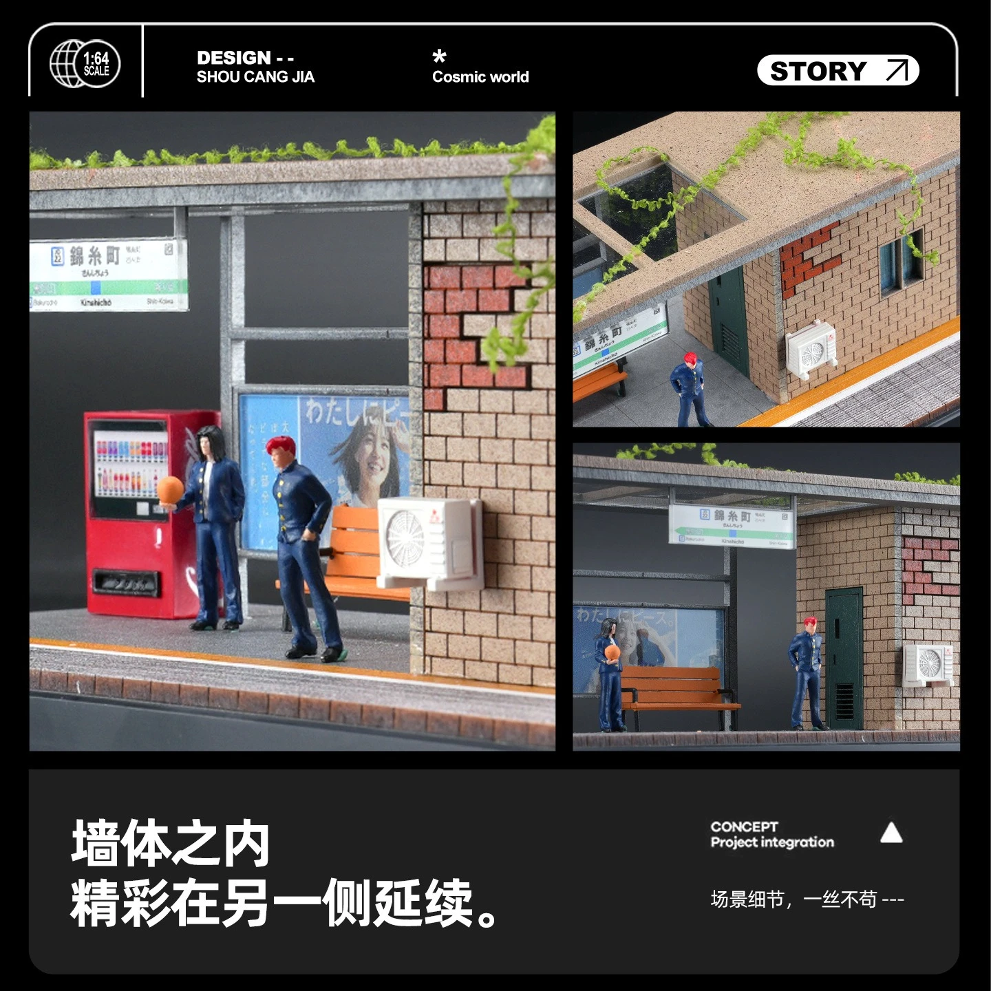 ديوراما 1:64 مقياس محطة مترو الانفاق نموذج اليابانية منصة الهواء الطلق بناء موقف السيارات المشهد نموذج سيارة عرض القضية #3