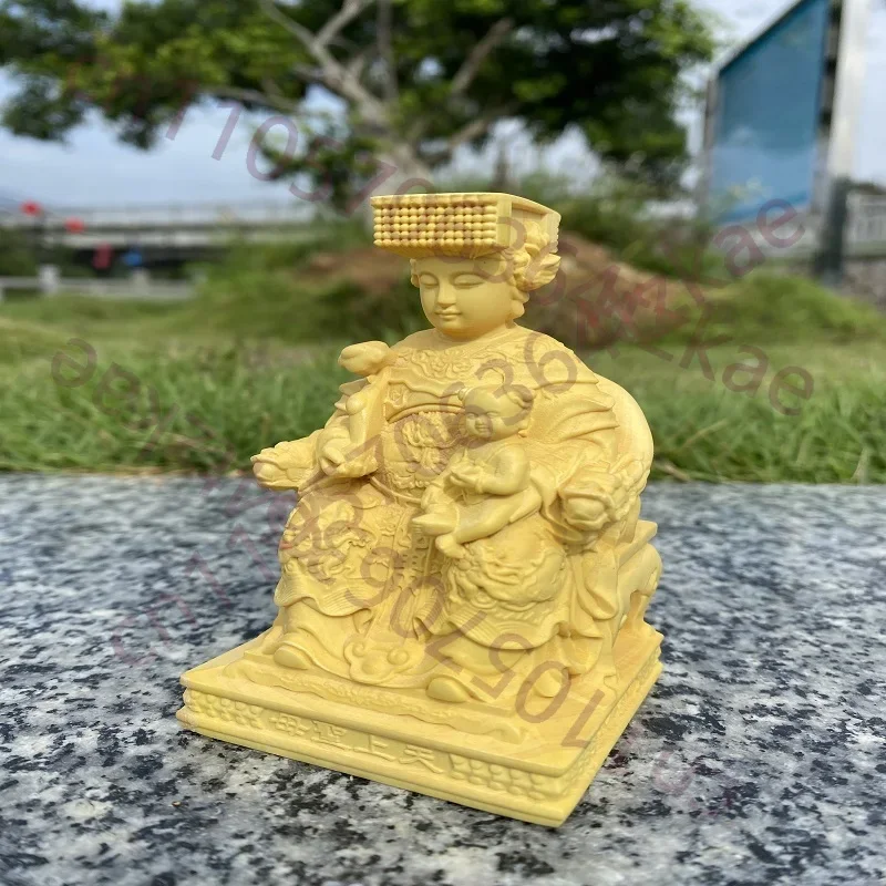 Exquisite Hand Carved Wooden Songzi Niangniang Zhang Xian Statue Figurine Fertility God Deity for Home Altar Shrine Office Decor