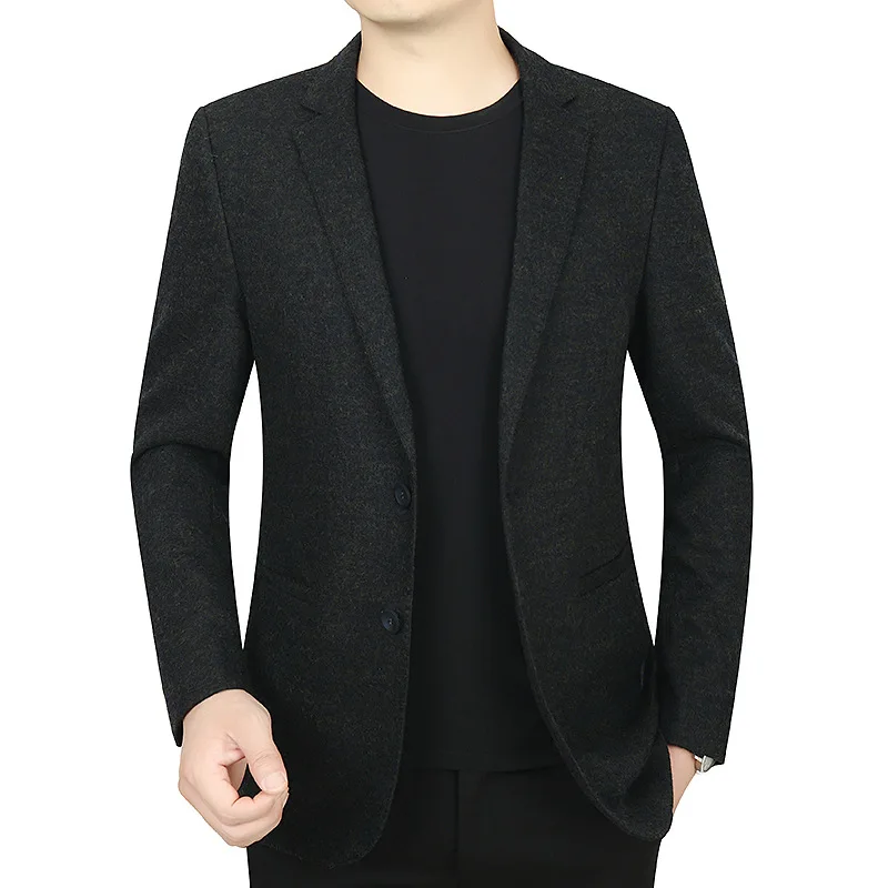 

1-A125 middle-aged and elderly men's suit no-irm-fit casual clothes single western solid color thick woolen suit coat autumn